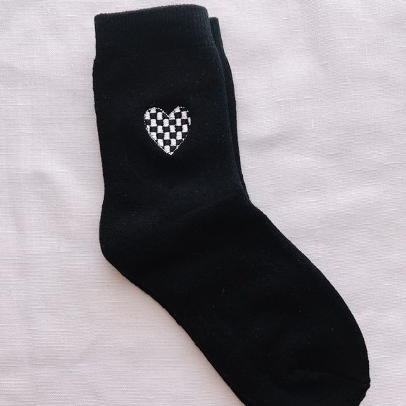 Accessories - NEW Checkered Heart Ankle Socks, Black